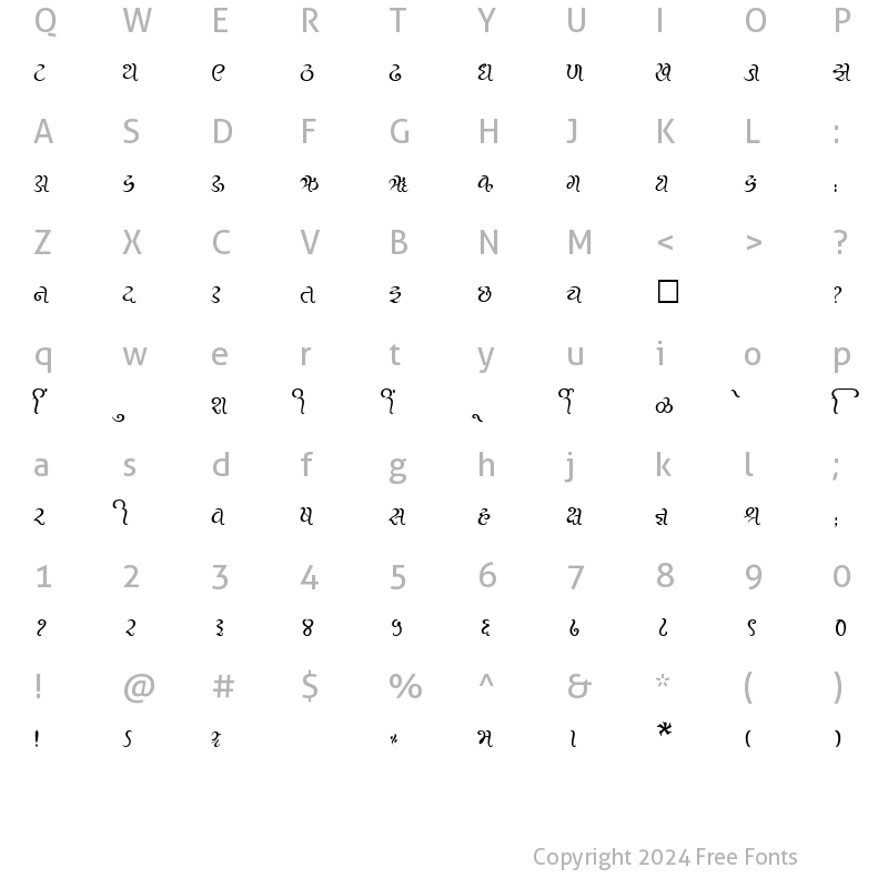 Character Map of SHREE-DEV-2489 Regular