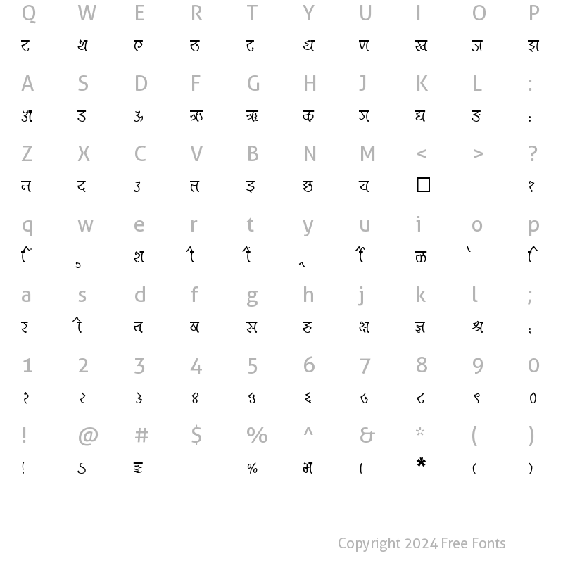 Character Map of SHREE-DEV-2495 Regular