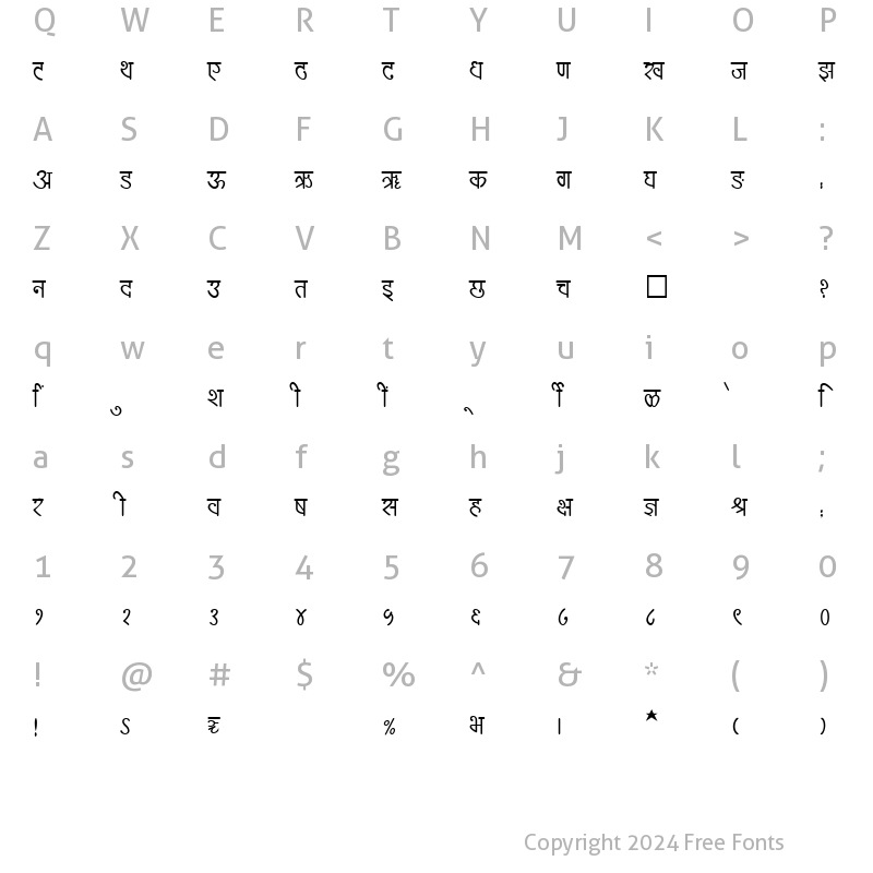 Character Map of SHREE-DEV-2496 Regular