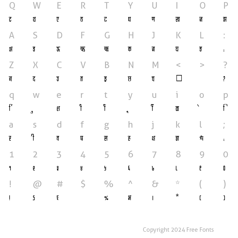 Character Map of SHREE-DEV-3500 Regular