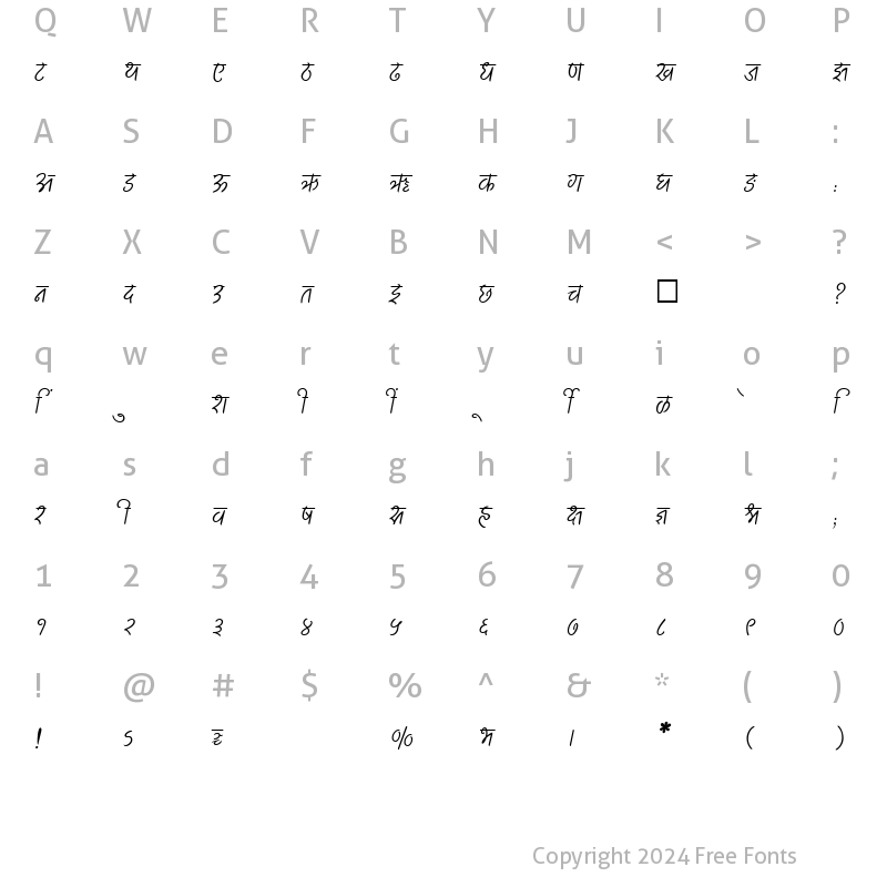 Character Map of SHREE-DEV-3536 Regular