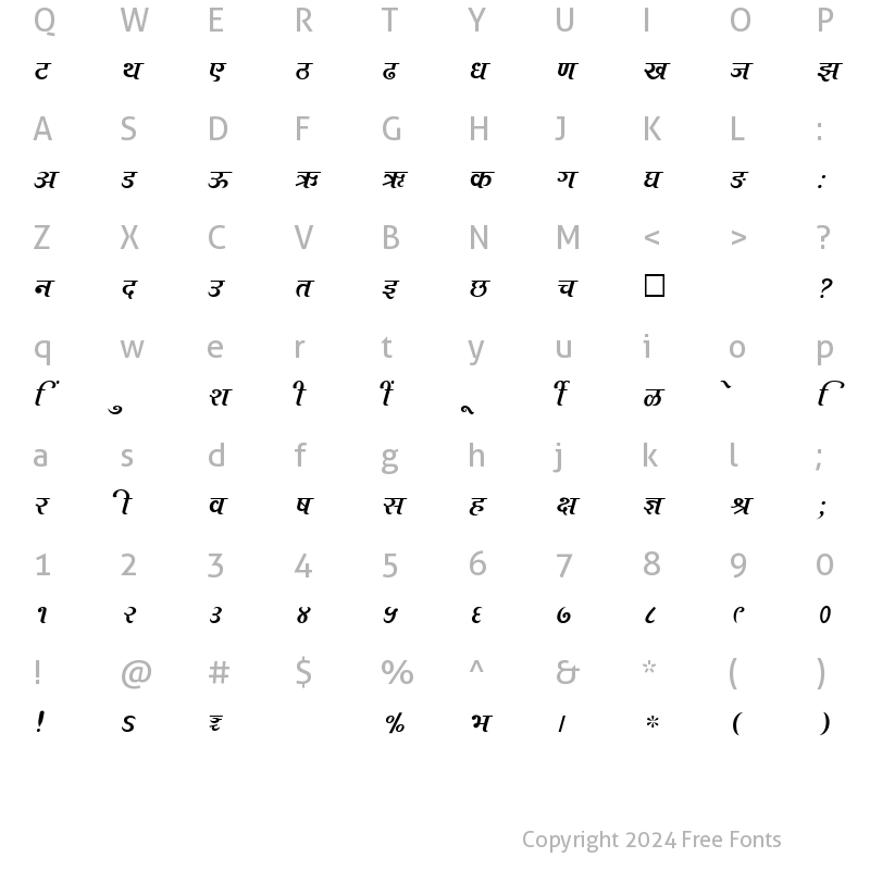 Character Map of SHREE-DEV-3567 Regular