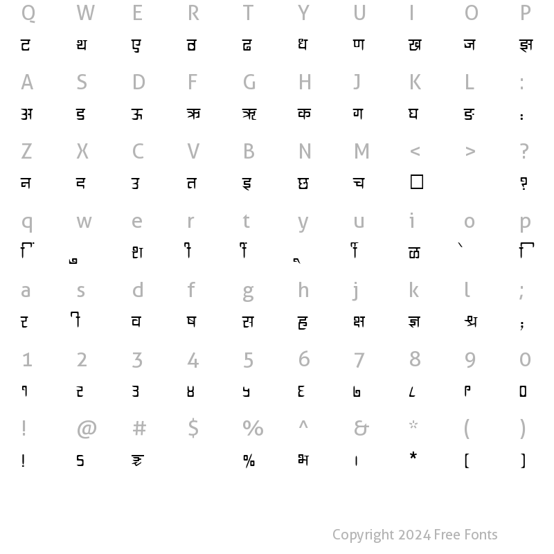 Character Map of SHREE-DEV-3573 Regular