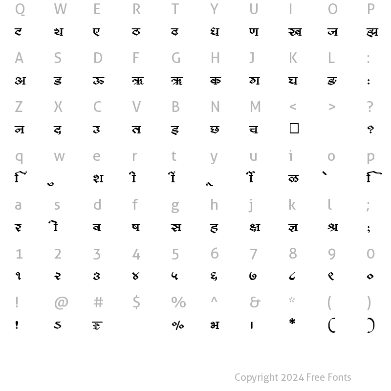 Character Map of SHREE-DEV-3584 Regular