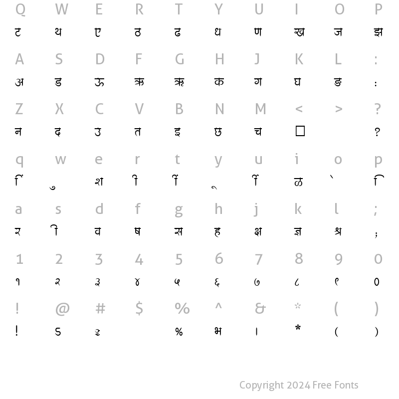 Character Map of SHREE-DEV-3589 Regular