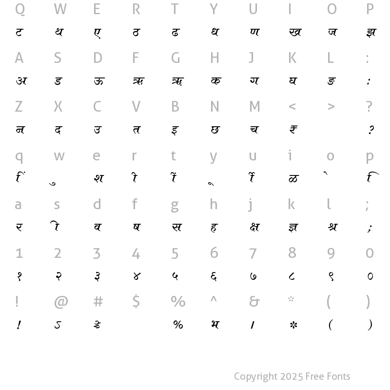 Character Map of SHREE-DEV7-0700 Regular