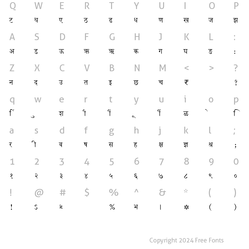 Character Map of SHREE-DEV7-0704 Regular