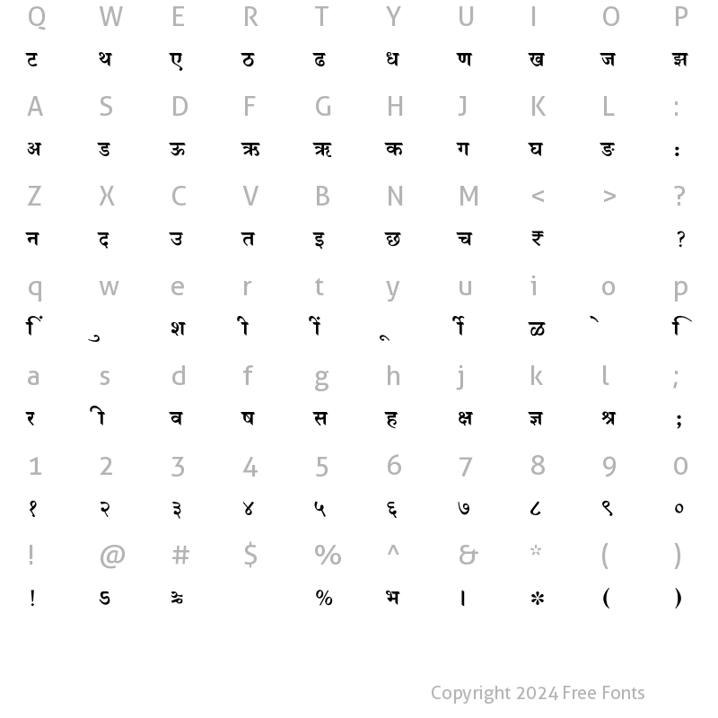 Character Map of SHREE-DEV7-0707 Regular