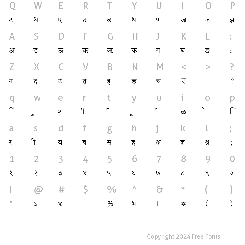 Character Map of SHREE-DEV7-0708 Regular