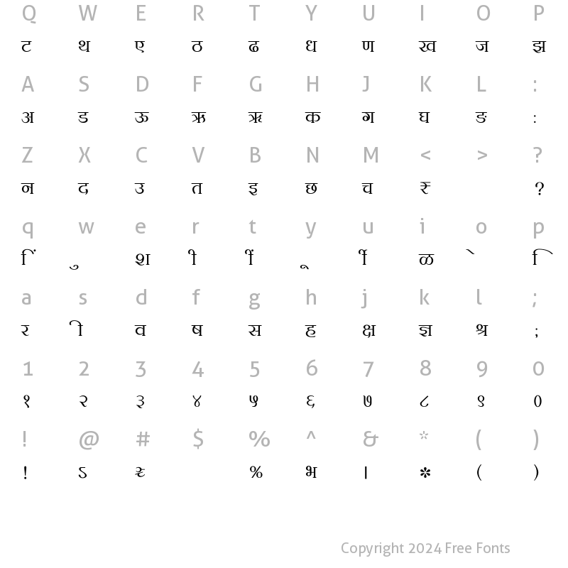 Character Map of SHREE-DEV7-0710 Regular