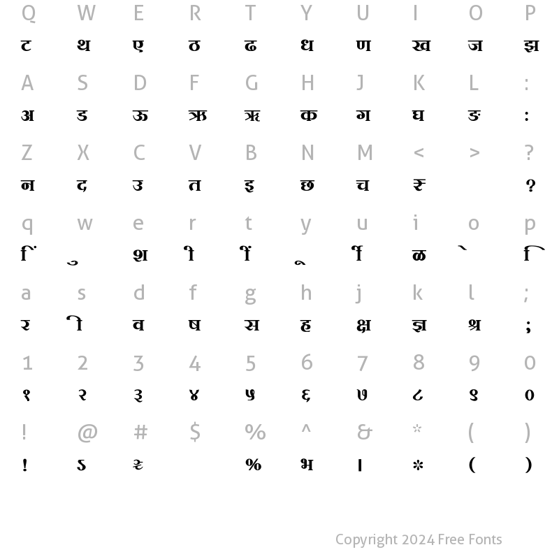 Character Map of SHREE-DEV7-0712 Regular