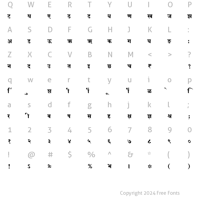 Character Map of SHREE-DEV7-0716 Regular