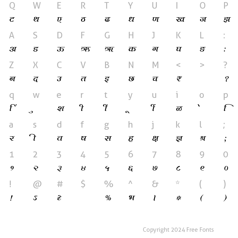 Character Map of SHREE-DEV7-0721 Regular