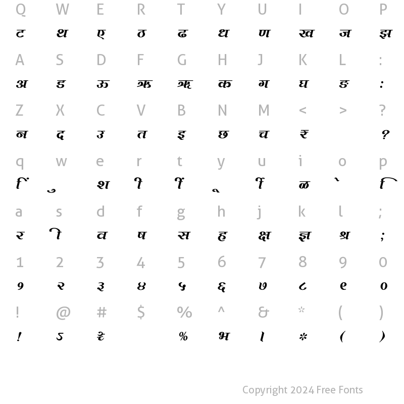 Character Map of SHREE-DEV7-0722 Regular