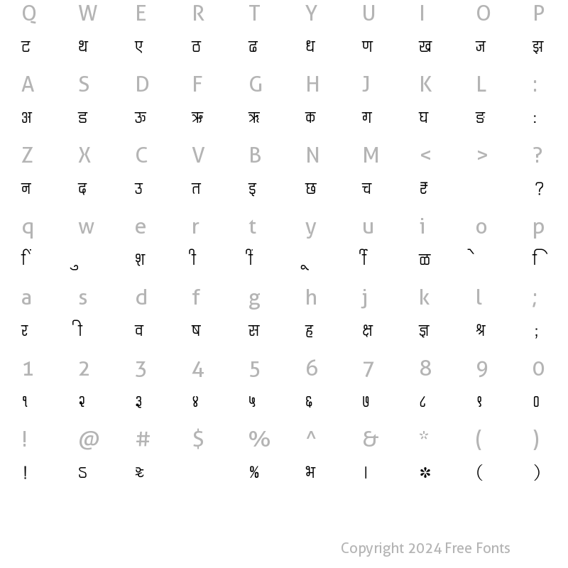 Character Map of SHREE-DEV7-0723 Regular