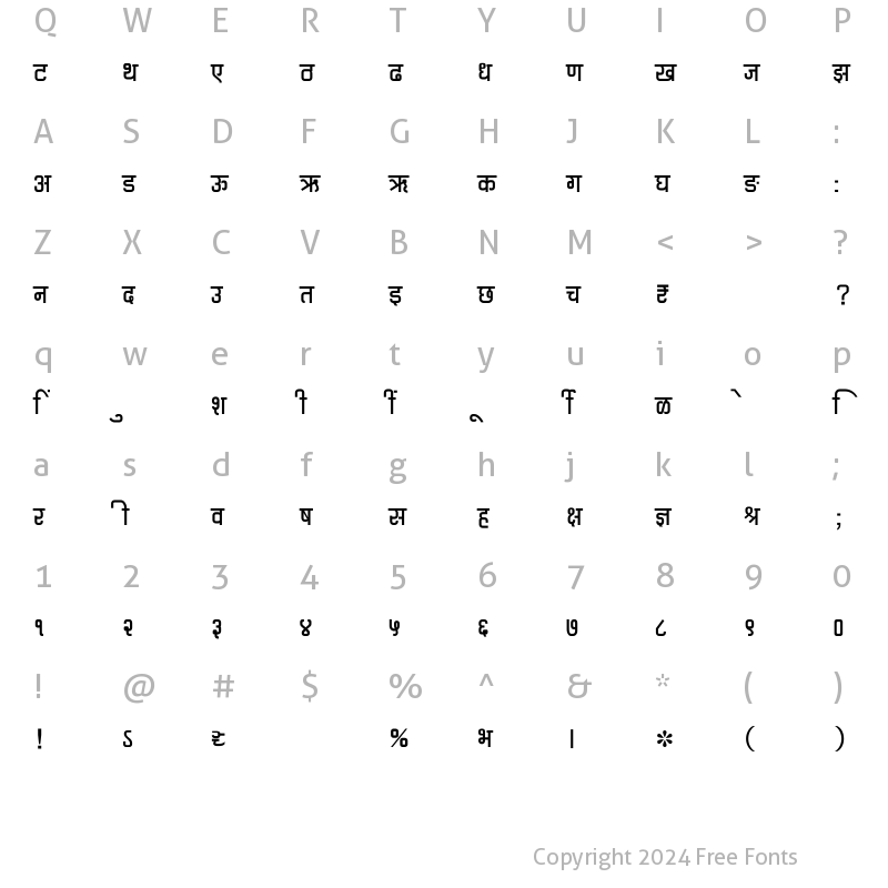 Character Map of SHREE-DEV7-0724 Regular