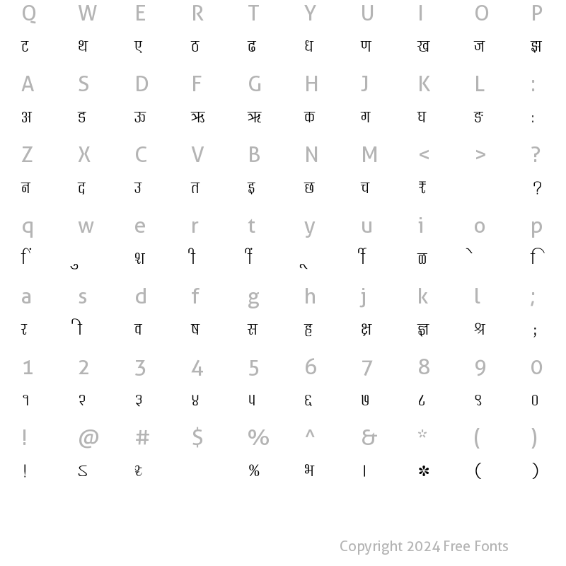 Character Map of SHREE-DEV7-0729 Regular