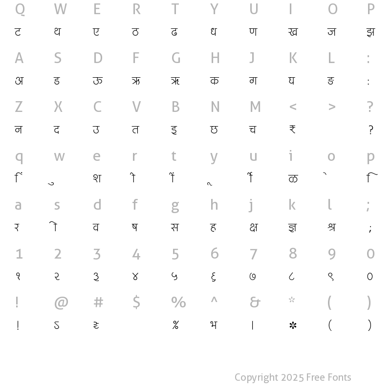 Character Map of SHREE-DEV7-0732 Regular