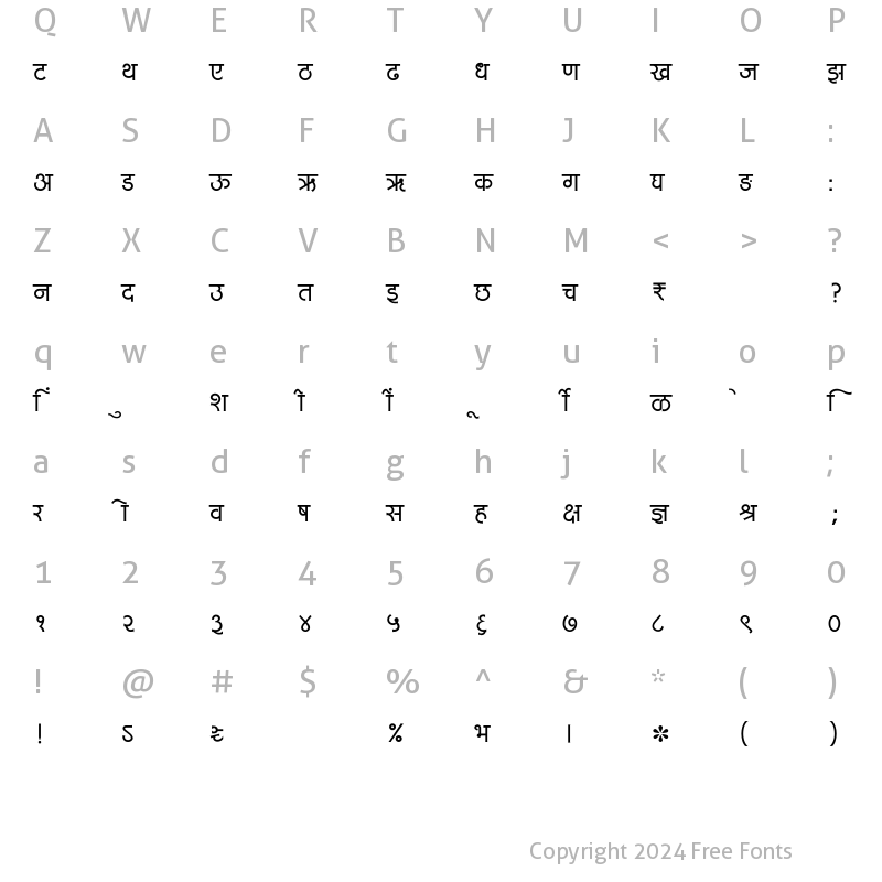 Character Map of SHREE-DEV7-0733 Regular