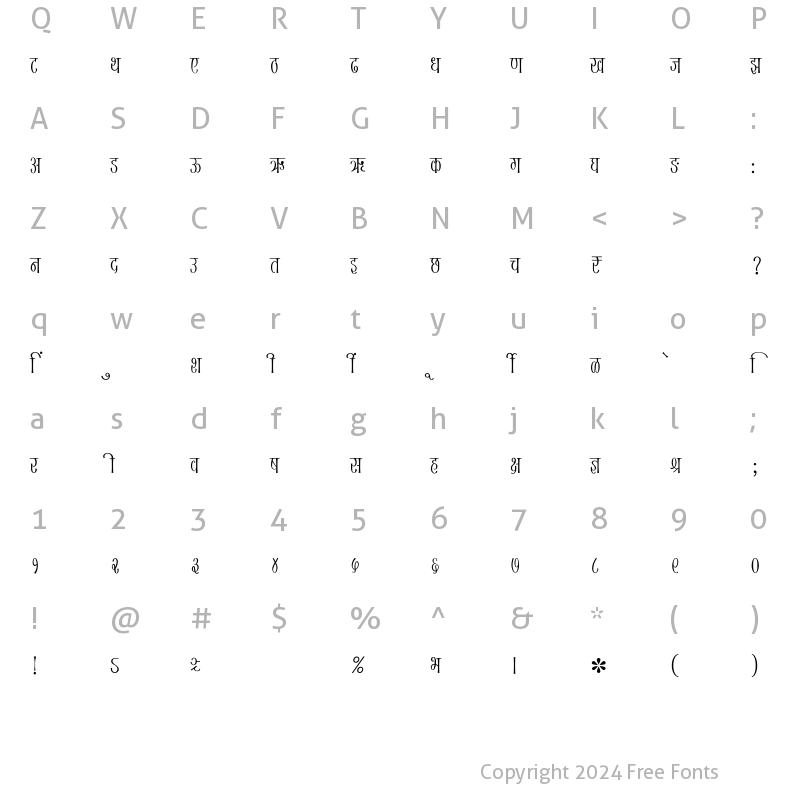 Character Map of SHREE-DEV7-0735 Regular