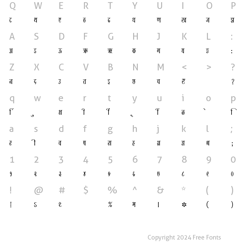 Character Map of SHREE-DEV7-0736 Regular