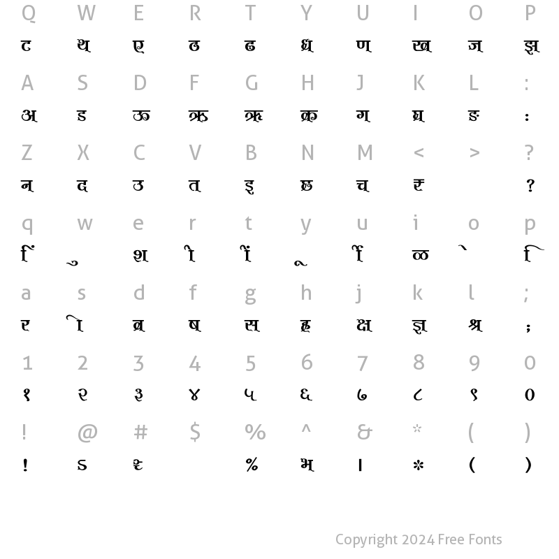 Character Map of SHREE-DEV7-0749 Regular