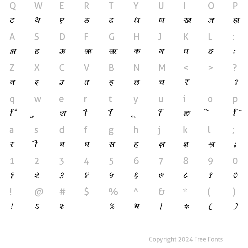 Character Map of SHREE-DEV7-0974 Regular