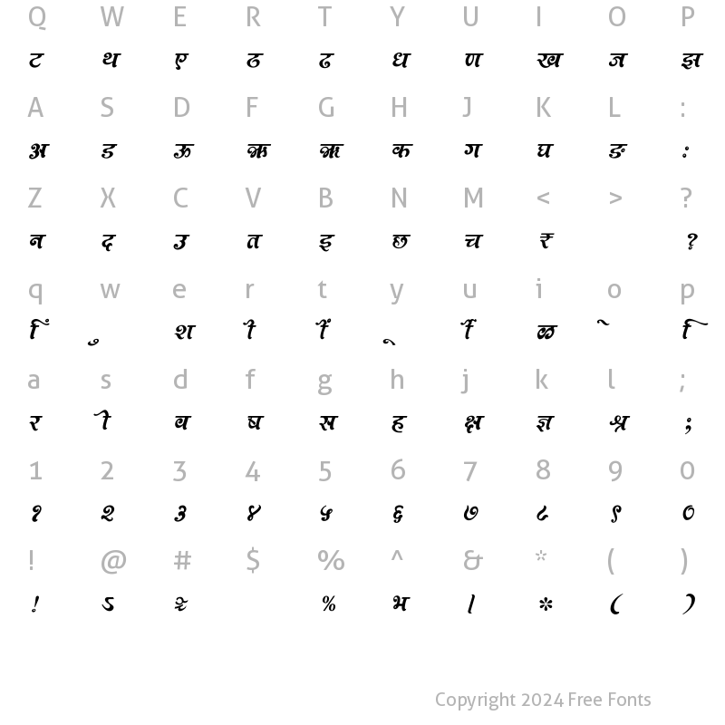 Character Map of SHREE-DEV7-0975 Regular