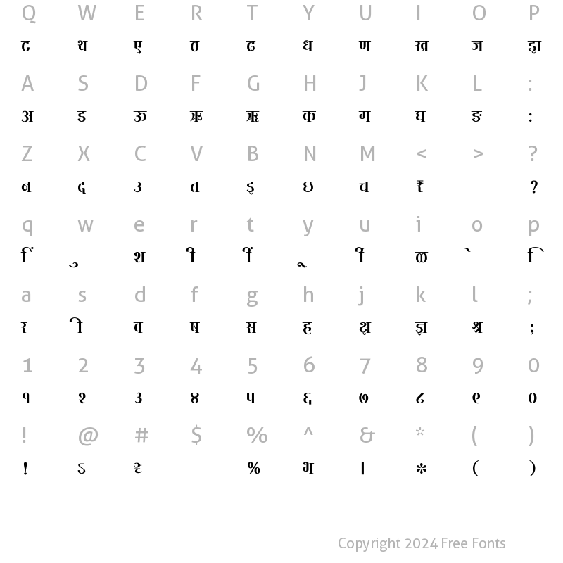 Character Map of SHREE-DEV7-0980 Regular