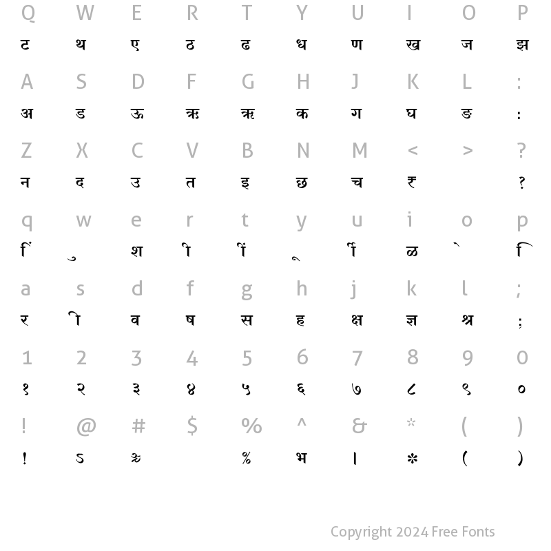 Character Map of SHREE-DEV7-0982 Regular