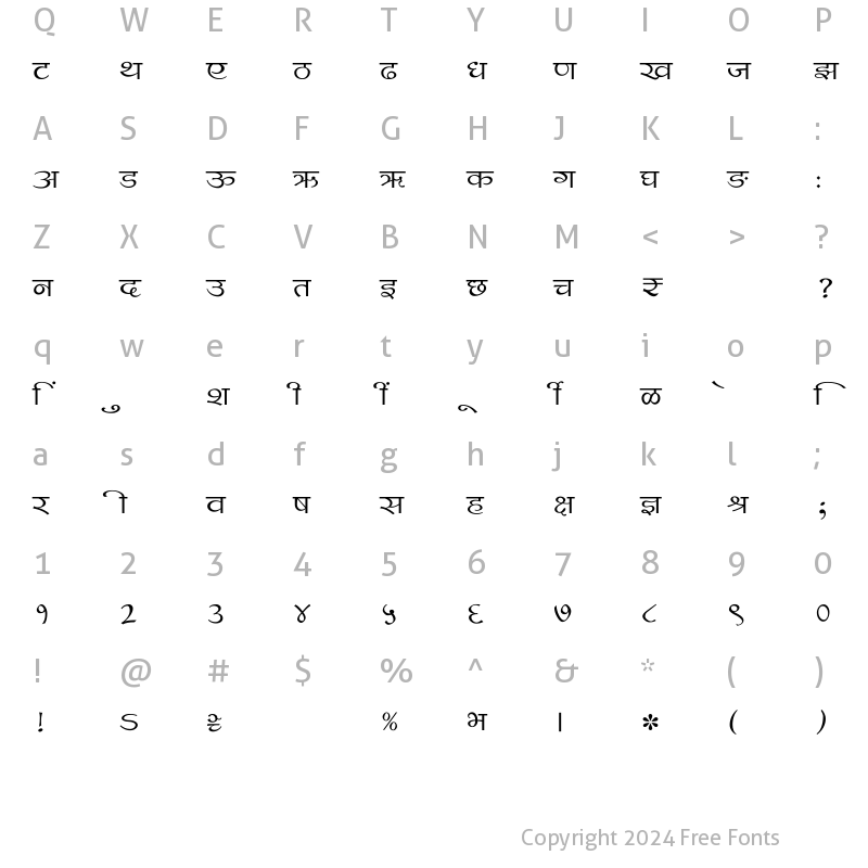 Character Map of SHREE-DEV7-0986 Regular