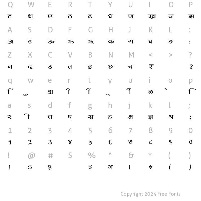 Character Map of SHREE-DEV7-0987 Regular