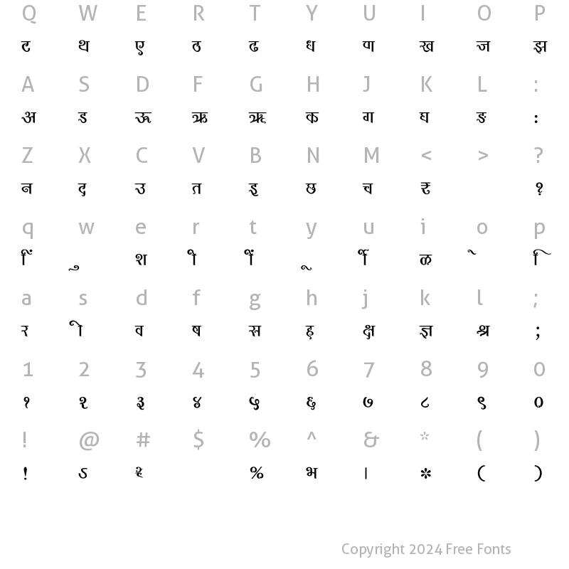 Character Map of SHREE-DEV7-0990 Regular