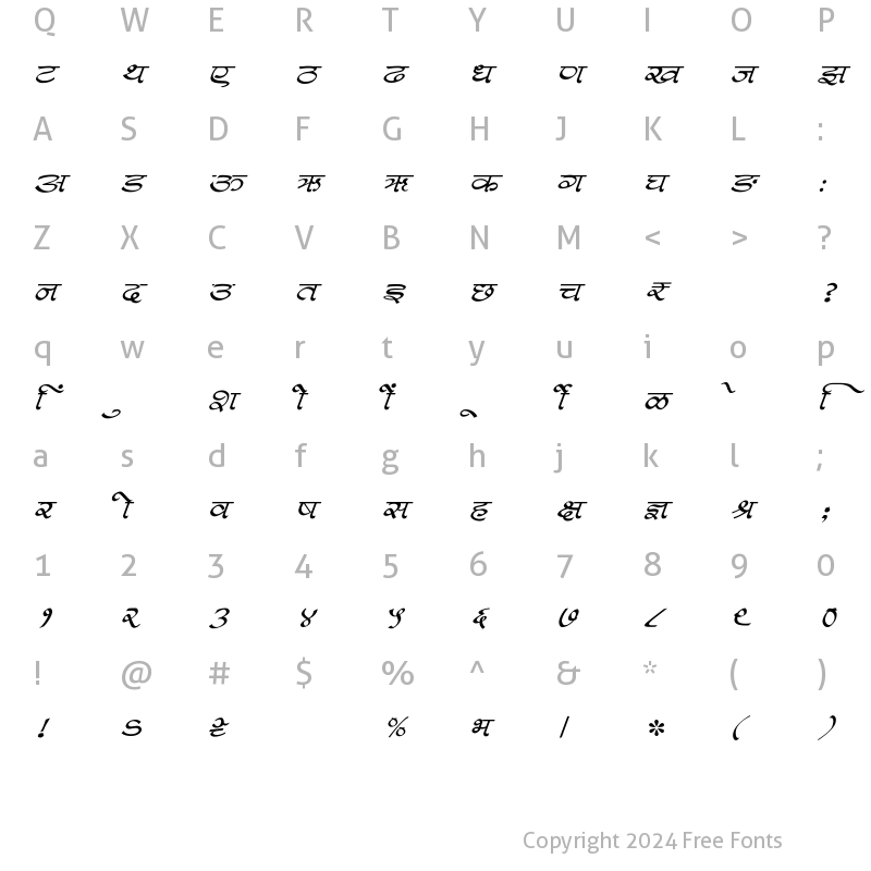 Character Map of SHREE-DEV7-0991 Regular