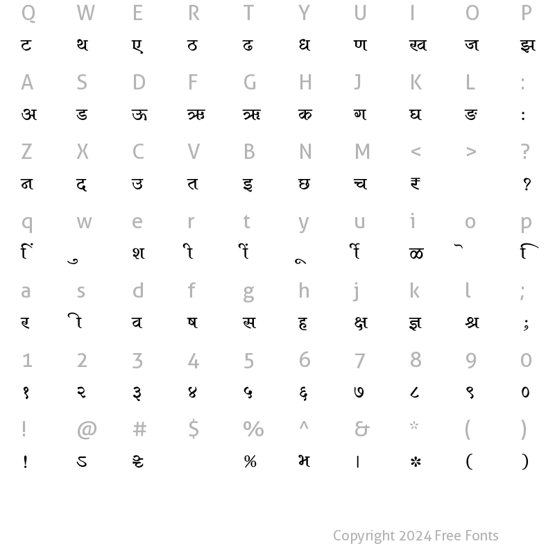 Character Map of SHREE-DEV7-0994 Regular