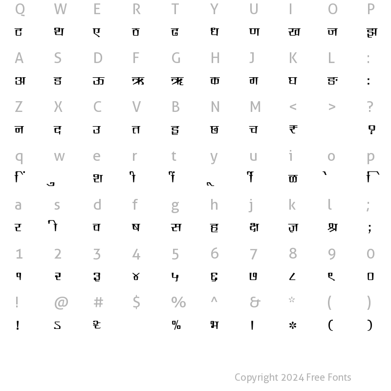 Character Map of SHREE-DEV7-0998 Regular