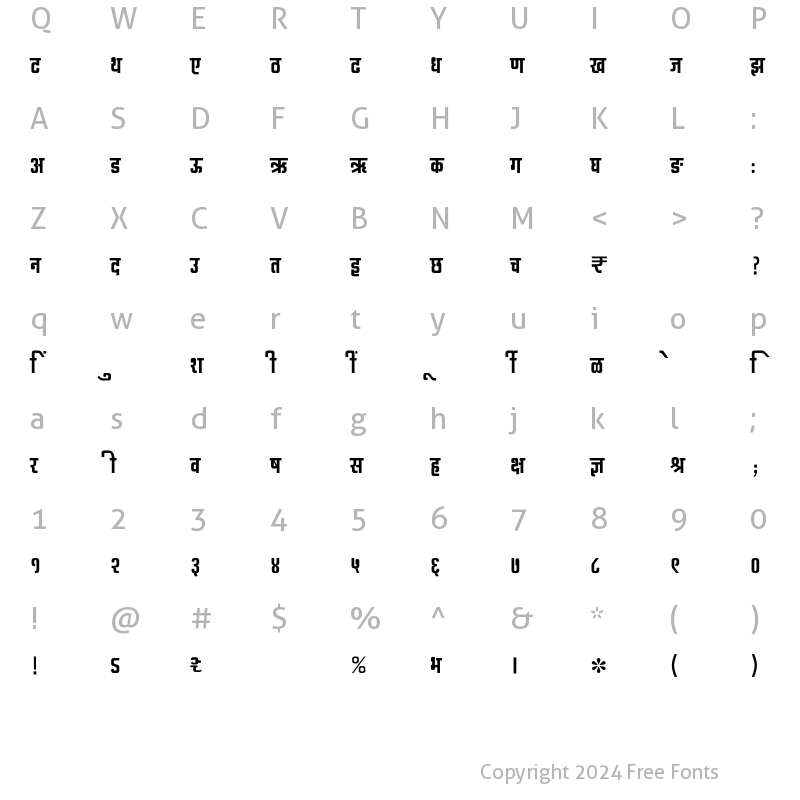 Character Map of SHREE-DEV7-0999 Regular