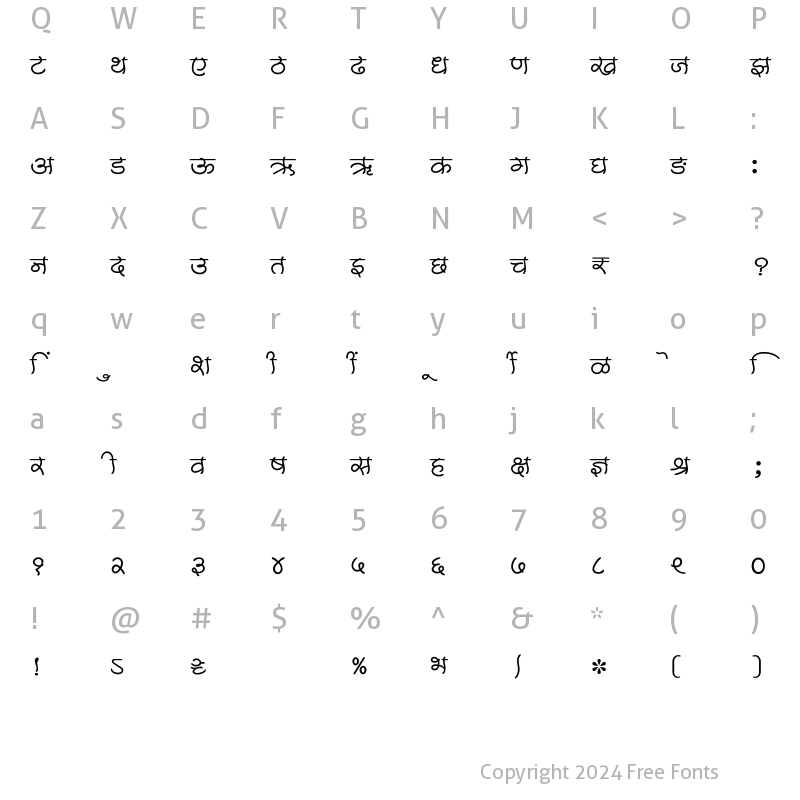 Character Map of SHREE-DEV7-1000 Regular