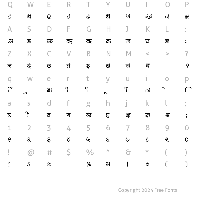 Character Map of SHREE-DEV7-1001 Regular