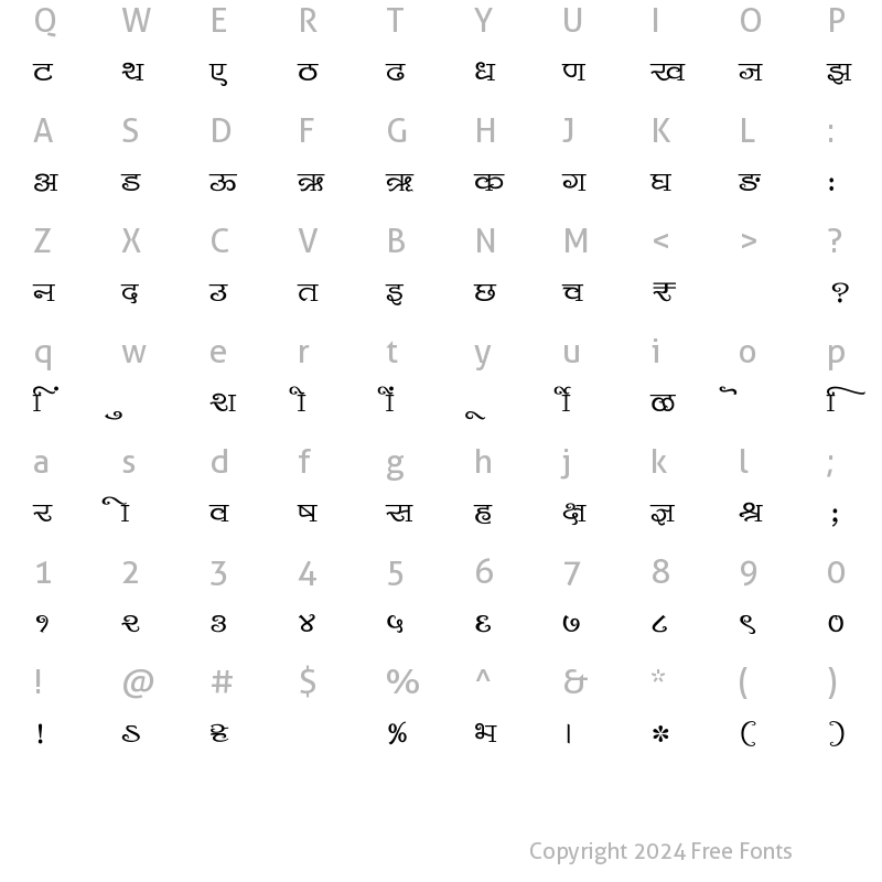 Character Map of SHREE-DEV7-1004 Regular