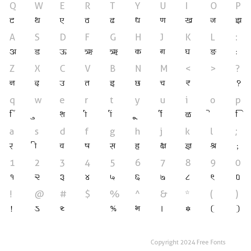 Character Map of SHREE-DEV7-1005 Regular