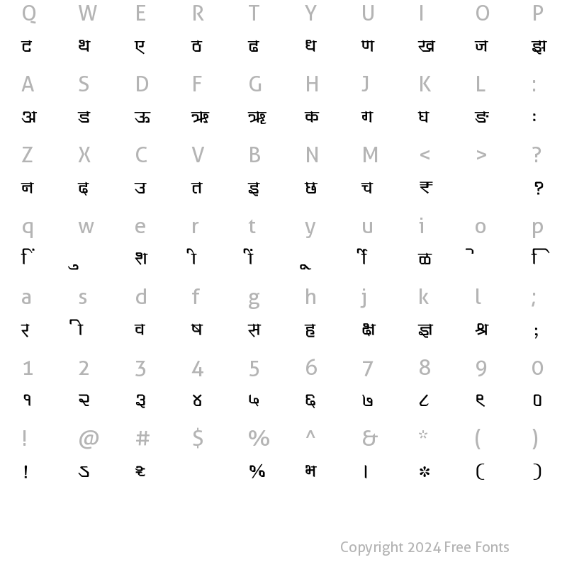 Character Map of SHREE-DEV7-1006 Regular