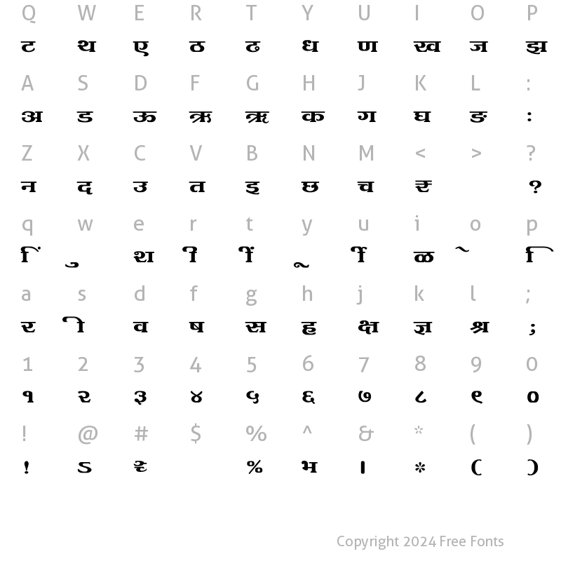 Character Map of SHREE-DEV7-1009 Regular