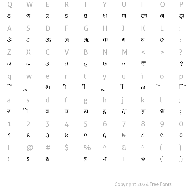 Character Map of SHREE-DEV7-1010 Regular