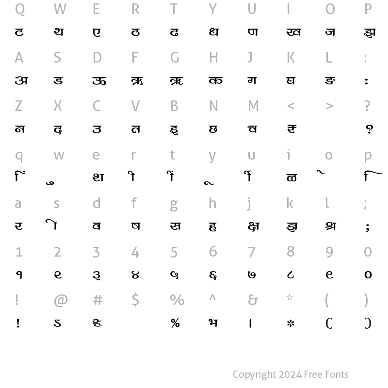 Character Map of SHREE-DEV7-1011 Regular