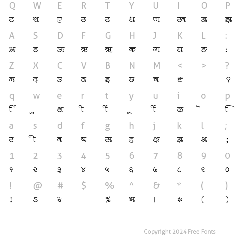 Character Map of SHREE-DEV7-1012 Regular