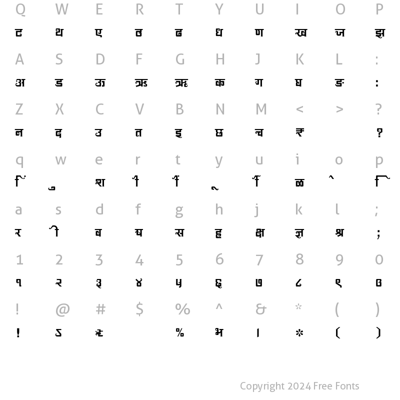 Character Map of SHREE-DEV7-1016 Regular