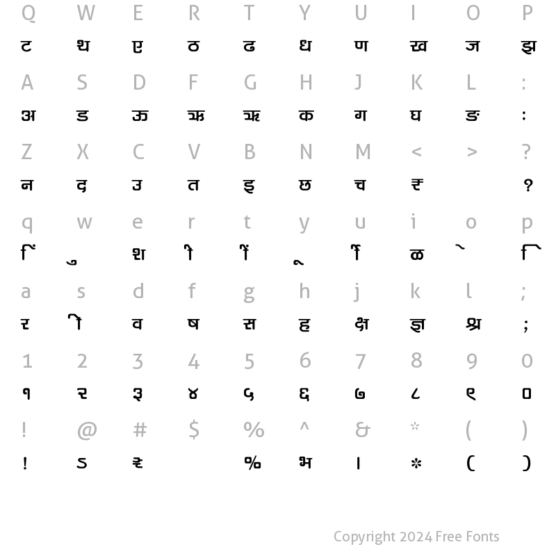 Character Map of SHREE-DEV7-1019 Regular