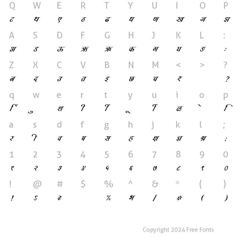 Character Map of SHREE-DEV7-1026 Regular