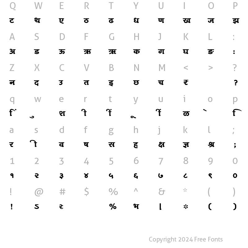 Character Map of SHREE-DEV7-1030 Regular